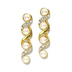 7 Charming‎ Sisters "Twist of Elegance"" Crystal & Simulated Pearl Drop Earrings